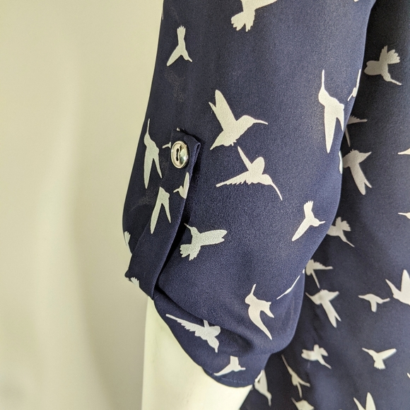 Womens S Blue White Hummingbird Top 3/4 Sleeves - Picture 4 of 13